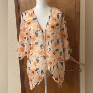 Floral Open-Front Kimono Tunic in Orange